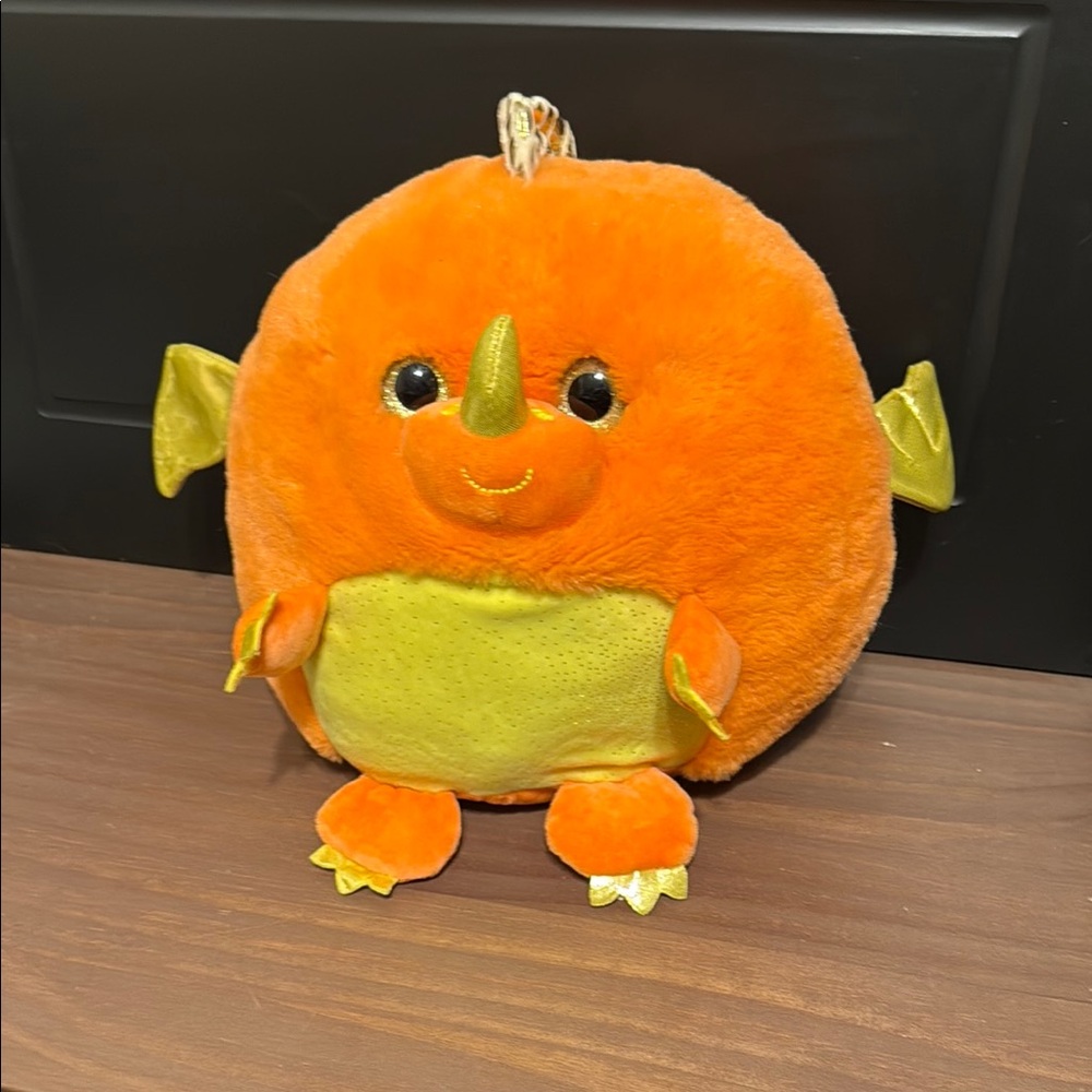 Orange Plush dragon Toy with Gold Accents